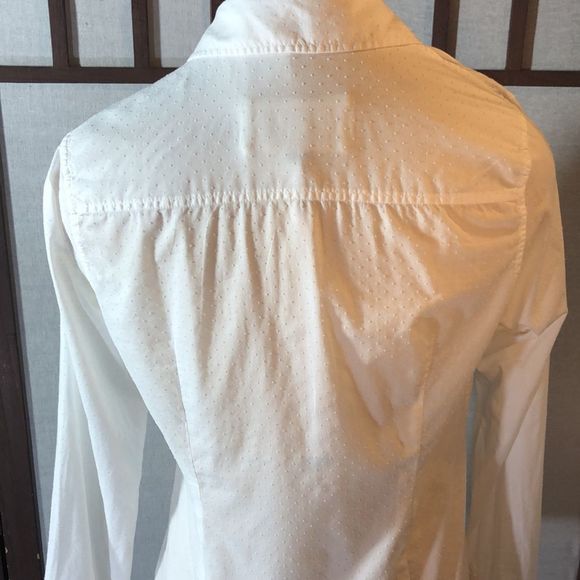 American Eagle White dotted Swiss cotton long sleeve ruffled shirt/Size 10 - Picture 5 of 16